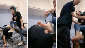【兔兔大人】小白鞋踩踏抽耳光清理脏鞋底转胯犬化虐乳插图1