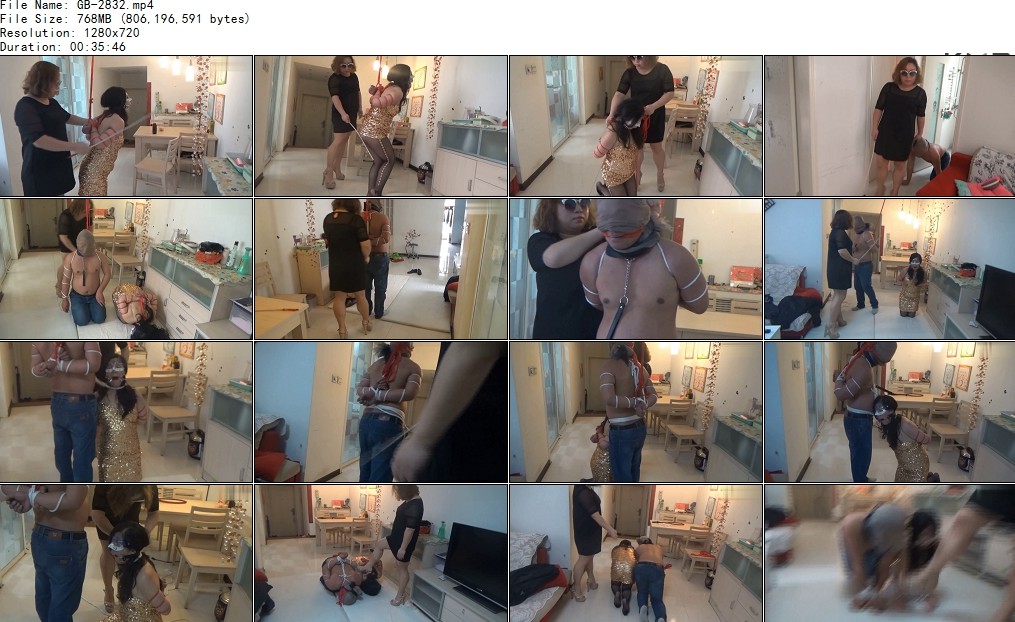 女王吊绑调教夫妻奴，鞭打屁股语言羞辱（盘-字母网社区